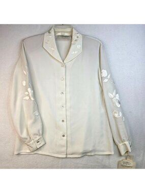 Vintage Susan Bristol Floral Embroidered Renaissance Blouse 8 White Cottagecore